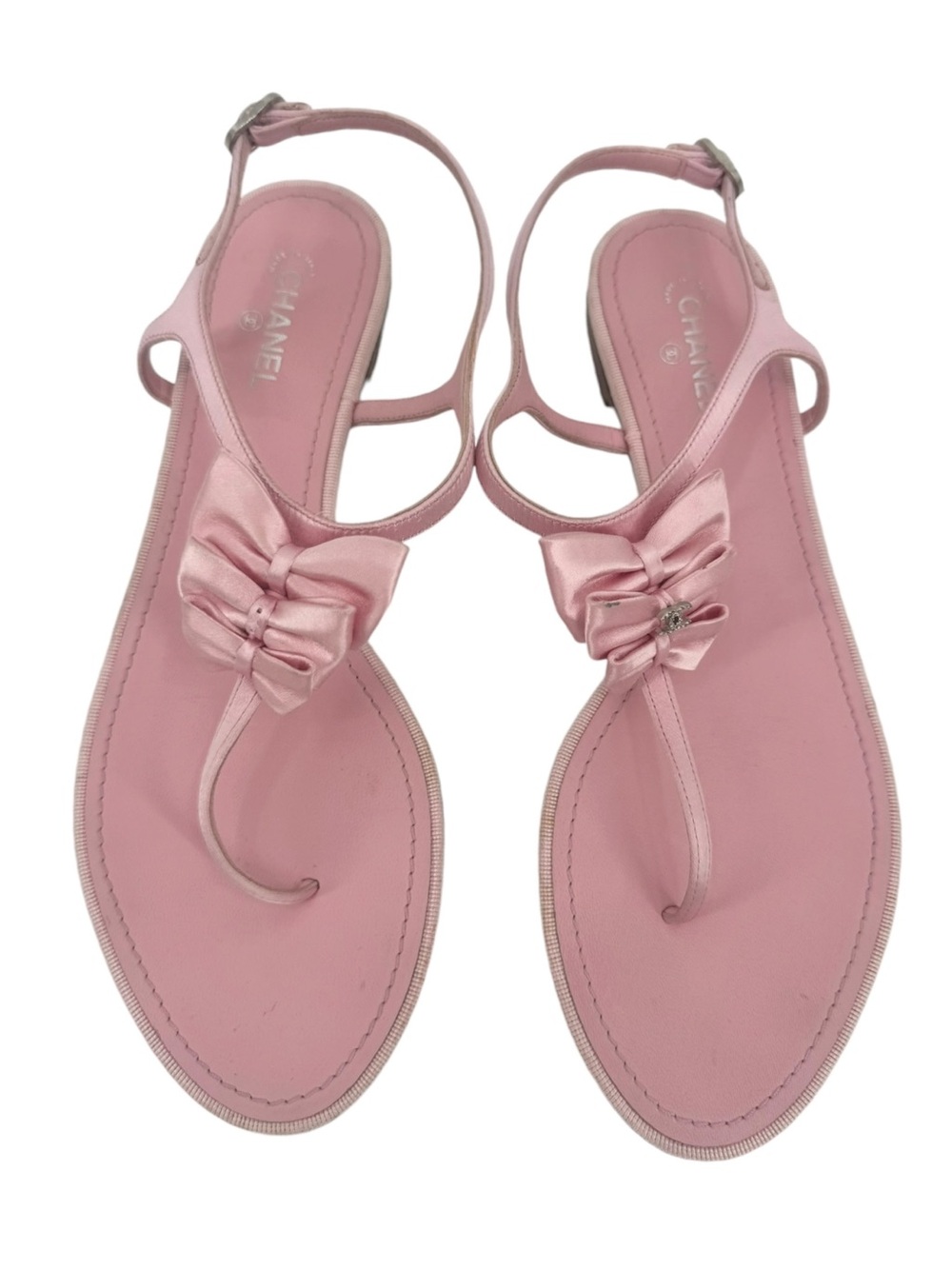 Chanel Pink Satin Bow Thong Sandals